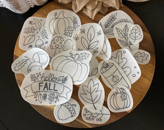 Hello Fall Stick and Stitch embroidery pattern | 19 designs | peel and stick embroidery paper | pattern transfer patch