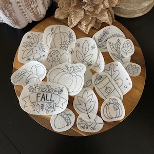 Hello Fall Stick and Stitch embroidery pattern | 19 designs | peel and stick embroidery paper | pattern transfer patch