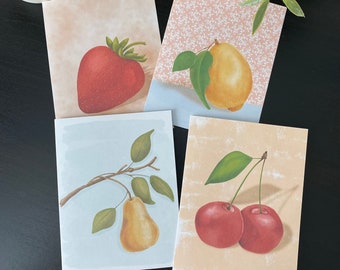 Fruit Notecard Set | set of 4 | blank inside | greeting card | 4 designs | hand-drawn | all-occasion | watercolor