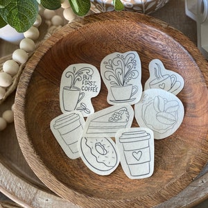 Coffee Shop Stick and Stitch embroidery pattern | 8 designs | peel and stick embroidery paper | pattern transfer patch