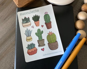 Succulent sticker sheet | vinyl sticker sheet | 7 stickers | for planners, notebooks, scrapbooking, journaling, calendar | glossy or matte