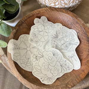 Bunches of Flowers Stick and Stitch embroidery pattern | 6 designs | peel and stick embroidery paper | pattern transfer patch