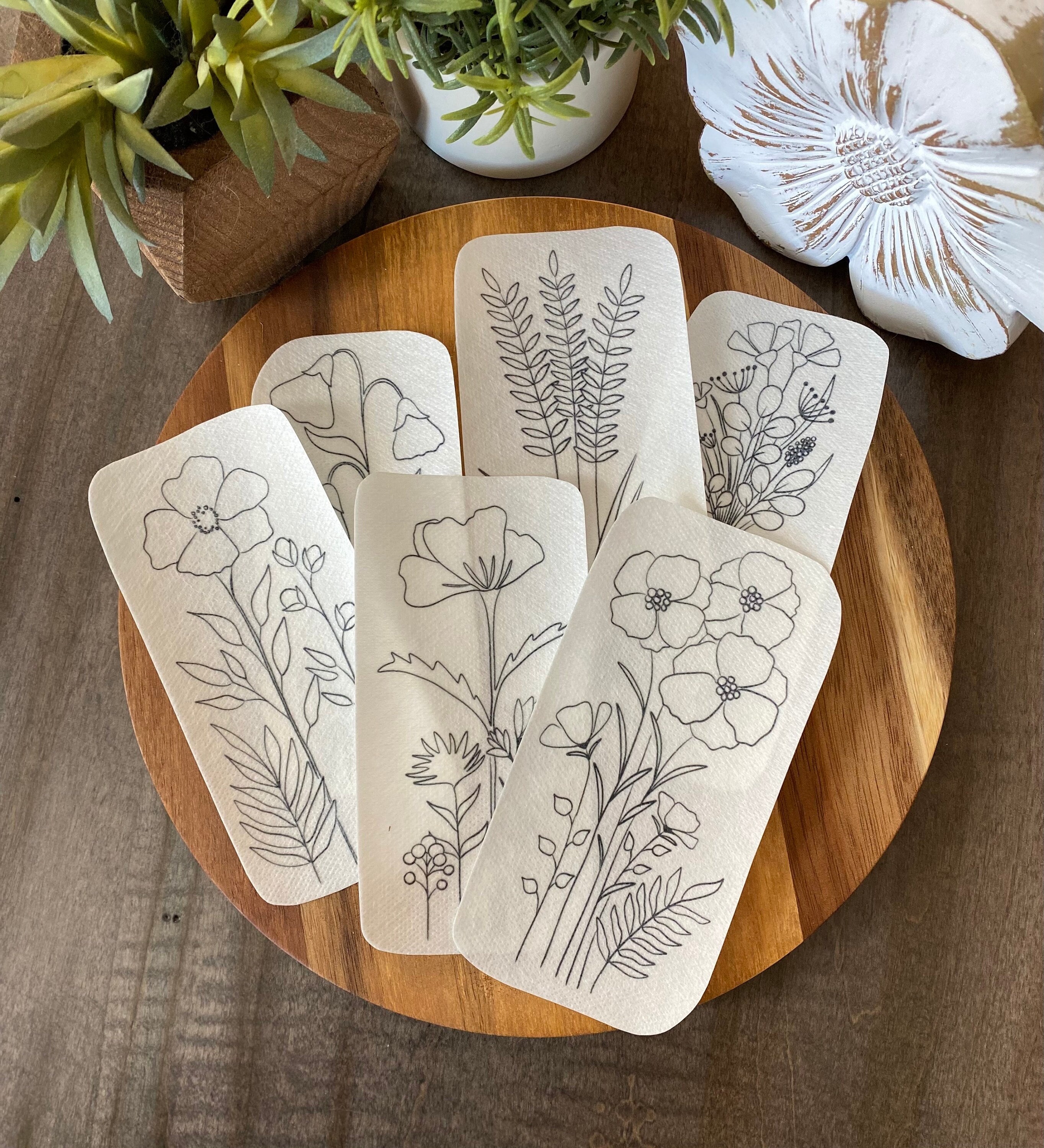 100pcs Water Soluble Stabilizer for Embroidery Hand, Stick and Stitch Embroidery Paper, Embroidery Patterns Transfers with Flower Plant Patterns for