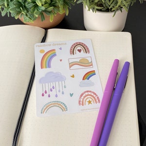 Rainbow Dreams sticker sheet vinyl sticker sheet 7 stickers for planners, notebooks, scrapbooking, journaling, calendar glossy/matte image 5