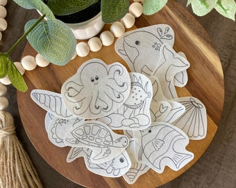 Under the Sea Stick and Stitch embroidery pattern | 15 designs | peel and stick embroidery paper | pattern transfer patch