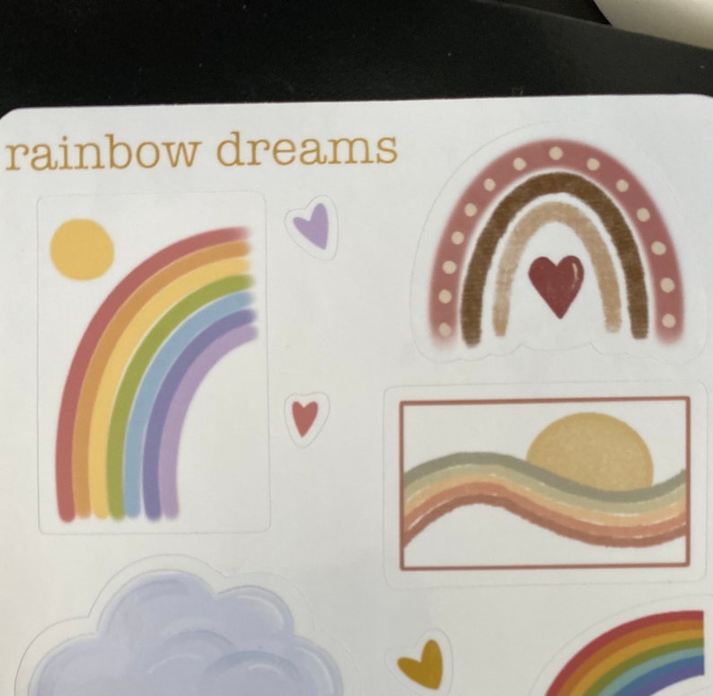 Rainbow Dreams sticker sheet vinyl sticker sheet 7 stickers for planners, notebooks, scrapbooking, journaling, calendar glossy/matte image 4