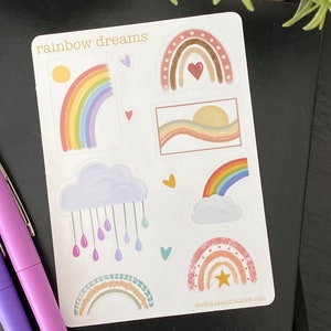 Rainbow Dreams sticker sheet vinyl sticker sheet 7 stickers for planners, notebooks, scrapbooking, journaling, calendar glossy/matte image 2