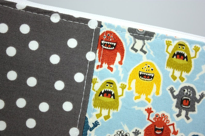 Zipper Pouch Pencil Pouch monsters with gray polka dot image 1