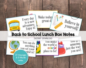 Notes de boîte à lunch : 20 messages de motivation et 10 notes vierges (téléchargement numérique)