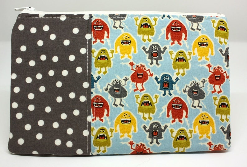 Zipper Pouch Pencil Pouch monsters with gray polka dot image 2