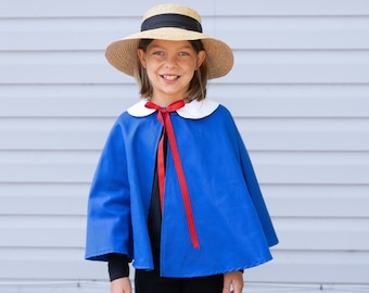 Madeline Halloween Costume, Girls Blue Cape White Collar French School Girl Costume Cloak Coat, Baby Toddler Cosplay Ages 6M to 12 years