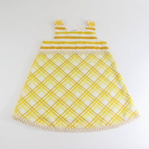 Girls Dress 3T, Yellow Stripe Toddler Pinafore Jumper Outfit, Handmade Upcycled Fashion, Photoshoot Tea Party Gift for Her Eclectic Weird