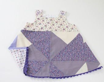 Girls Dress 12M Baby Dress, Artisan Handmade Purple Patchwork Eclectic Boutique Boho Apron Swing Jumper Sundress Pinafore Birthday Gift