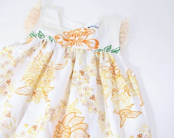 Girls Dress 4T Toddler Daffodil Embroidered Heirloom Dress Lace Flutter Sleeves, Flower Girl Dress, Boho Tea Party Cottagecore