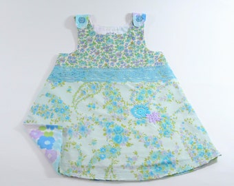 Meisjes jurk 3T, pastel bloemen patchwork peuter overgooier outfit, 3e verjaardagscadeau, fotoshoot, ouderwetse thee feestjurk