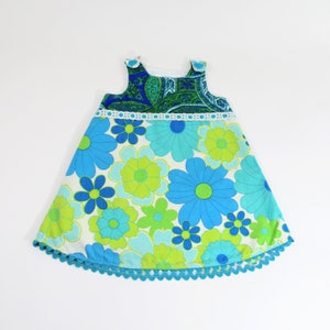 Girls Dress 3T, Retro 70s Floral Summer of Love Frock, Toddler Pinafore Jumper Outfit, Upcycled Clothing Hippie Boho Tea Party Photoshoot