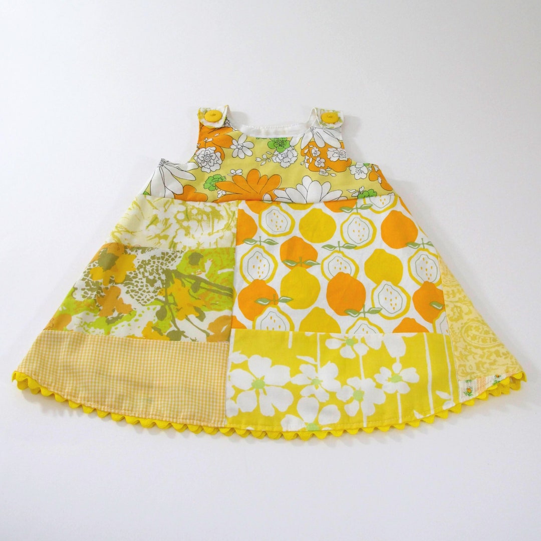 Girls Dress 18M Pinafore Dress, Handmade Upcycled Patchwork Quirky