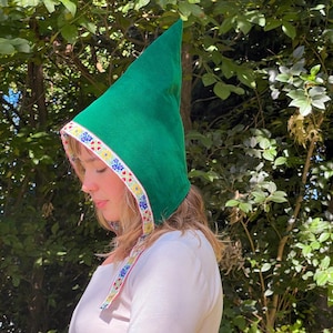 グリーンガーデンノームピクシーハットベビーボンネット、女の子ベビー幼児用帽子、エルフコスチューム、フェアリーコア、森のおとぎ話、対象年齢6ヶ月～大人