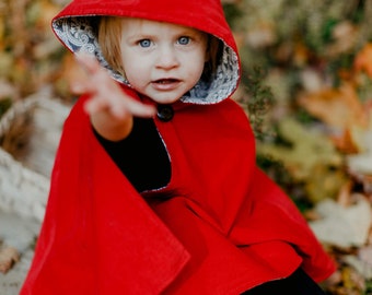 Girls Little Red Riding Hood Cape, Girls Red Cloak with Hood, Halloween Costume Cosplay Coat, Car Seat Poncho, Newborn-Sz 10