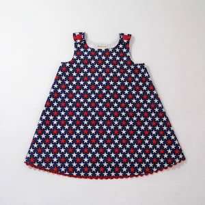 Girls Dress, Independence Day July 4th Patriotic Red, White & Blue Stars Girls Baby Dress, Toddler Pinafore, Sundress, Newborn - Girls 6