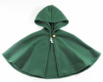 Kids Cloak, Boys Girls Green Hooded Cloak Fleece Elf, Elven, Archer, Peter Pan, Goblin Gnome Halloween Cosplay Costume Baby Cape Coat Poncho