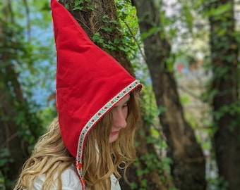 Gnome Pixie Hat Costume, Fairycore Red Garden Gnome Cosplay Costume, Toddler Girls Elf Wirt, Hood Cone, Woodland Age 6M - Adult