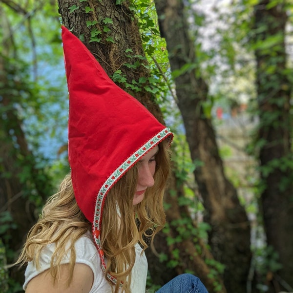 Gnome Pixie Hat Costume, Fairycore Red Garden Gnome Cosplay Costume, Toddler Girls Elf Wirt, Hood Cone, Woodland Age 6M - Adult