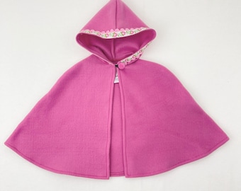 Girls Fleece Hooded Cloak, Girls Pink Cape with Hood, Flower Girl Outfit, Car Seat Poncho, Cape Coat, Newborn - 12 years