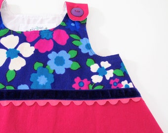 Girls Dress 12M Handmade Baby Dress, Boho Hippie Swing Jumper Summer Sundress Pinafore First Birthday Gift for Her, Tea Party