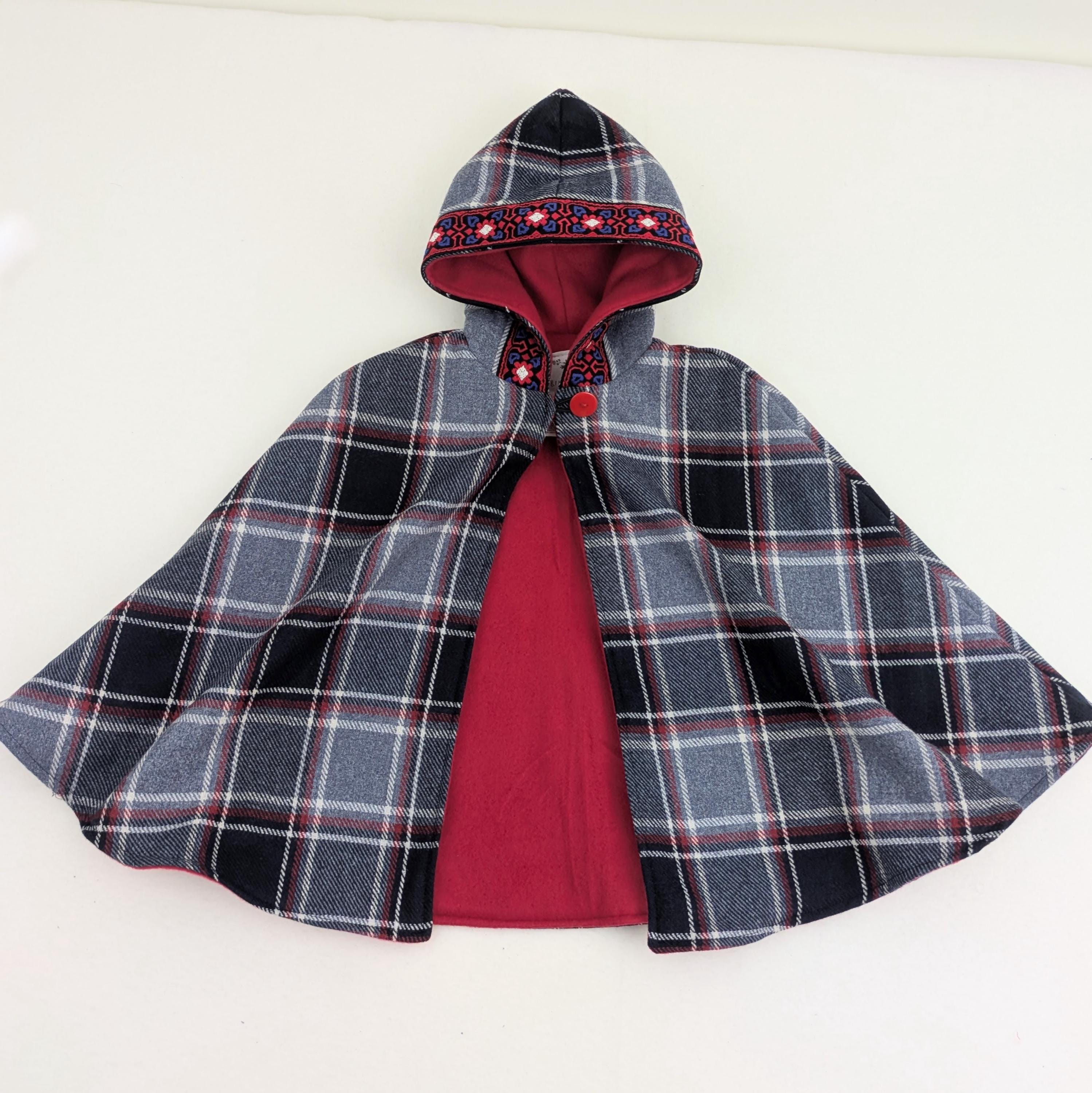 Boys Girls Kids Warm Plaid Christmas Cloak, Storybook Hooded Car Seat Poncho Cape Coat, Gift for Children, Sz Small (1-4years)
