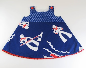 Vestido para niñas 18M Bebé niñas Pinafore hecho a mano Traje de marinero, Naval Navy Anchor Ship Sea Boat Beach Sailing Summer Sundress Regalo de cumpleaños