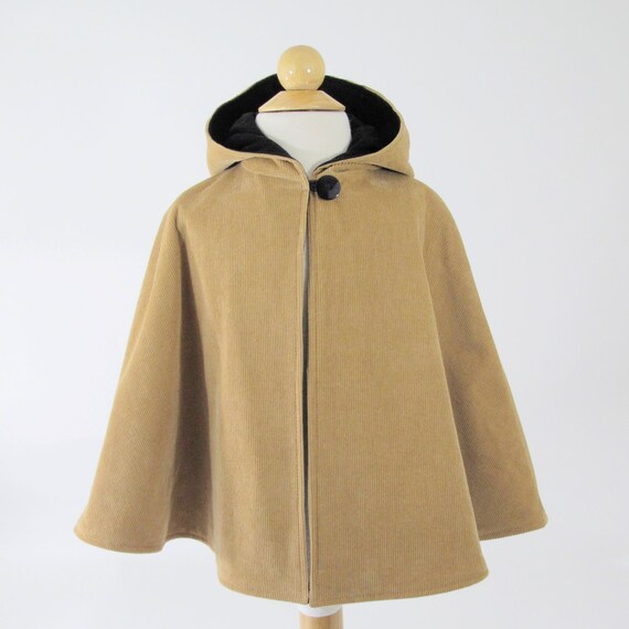 Kids Cloak Boys Girls Camel Tan Cloak With Hood Corduroy Hooded