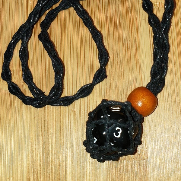 D20 dice braided cod adjustable length necklace. Removable 20 sided die.