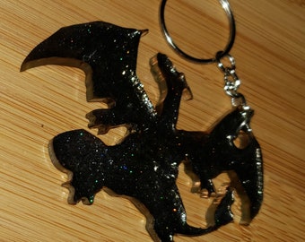 Handmade Shiney Silhouette Dragon Handmade Key-chain, bag charm, accessory. Custom Color Request option.