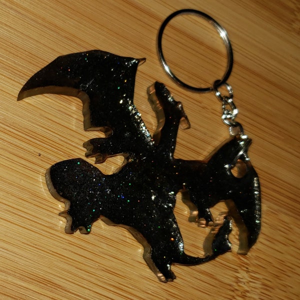 Handmade Shiney Silhouette Dragon Handmade Key-chain, bag charm, accessory. Custom Color Request option.