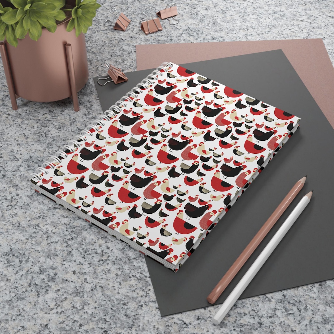 Whimsy Notebook Deco Whimsical Red & Black Chicken Doodle Notebook | Spiral Notebook - Etsy