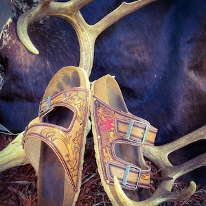 Custom tooled Birkenstocks