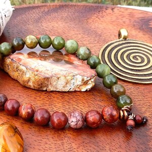 Canyon Echoes Gemstone Mala Bracelet|Jade Mala|Picasso Jasper|Grounding Prosperity|Self-Discipline|Stability|Friendship|Luck|Unisex Bracelet