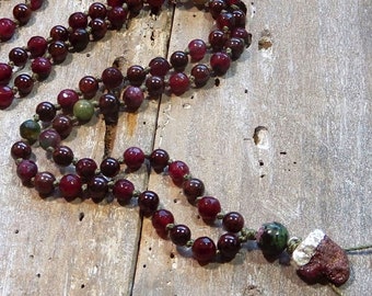 CONSCIOUSNESS /& SPIRITUALITY ruby in zoisite mala blessed mala beads japa 108 mala
