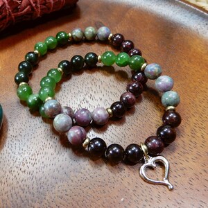 Jade & Garnet Mala Bracelet: Love, Passion, Friendship Gemstone