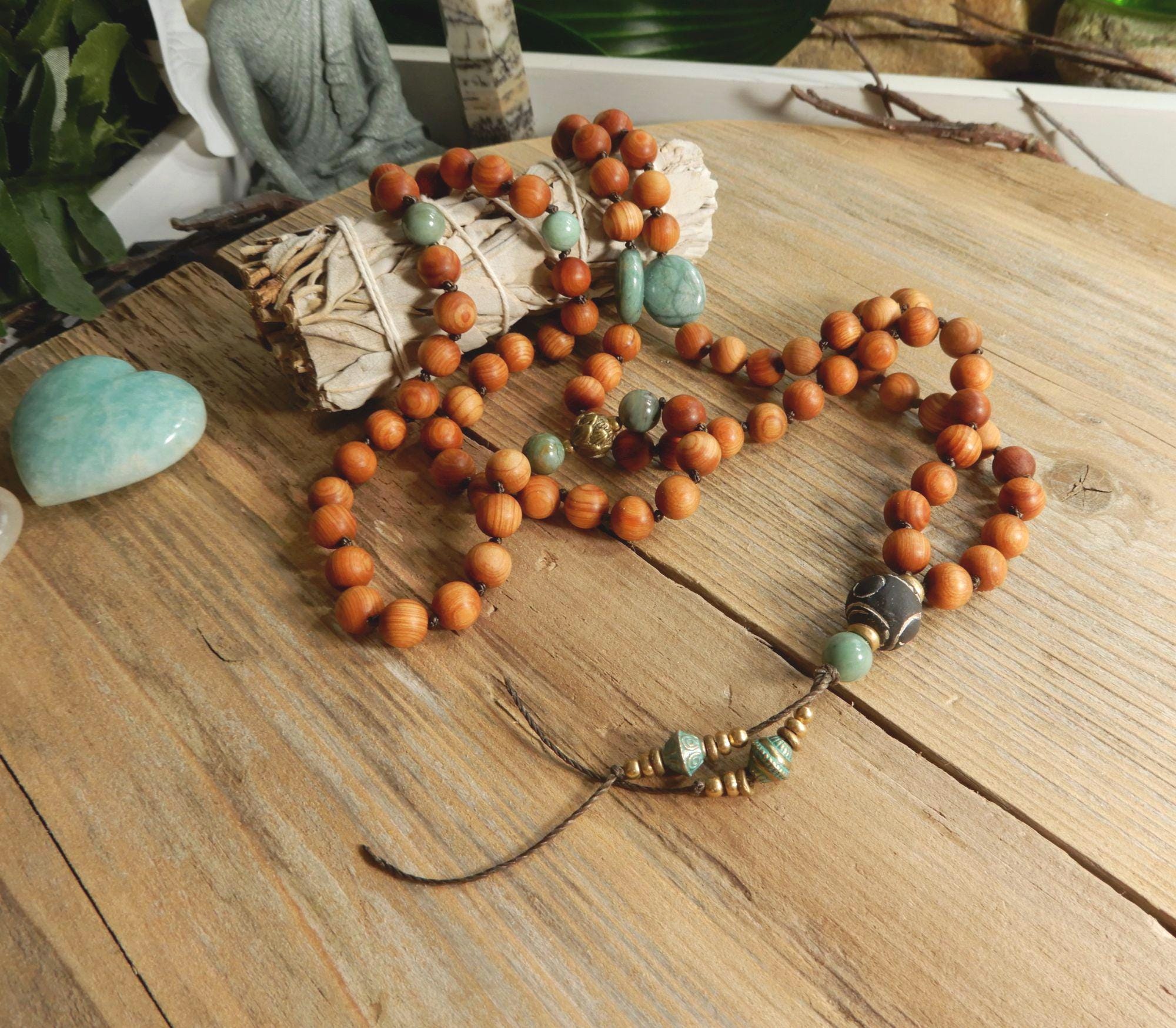 Divine Peace Sandalwood 108 Bead Mala/Hand Knotted Prayer Beads/Wisdom/Grounding/Peace/Protection/ Spiritual Cleansing/Relaxation/Meditation