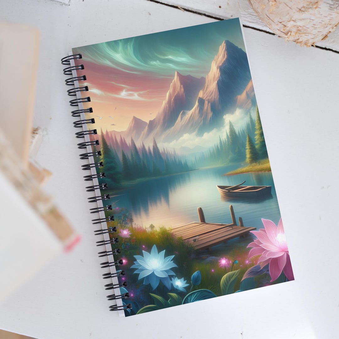 Nature Spiral Notebook With Lakeside Fantasy Art Cover Durable Journal ...