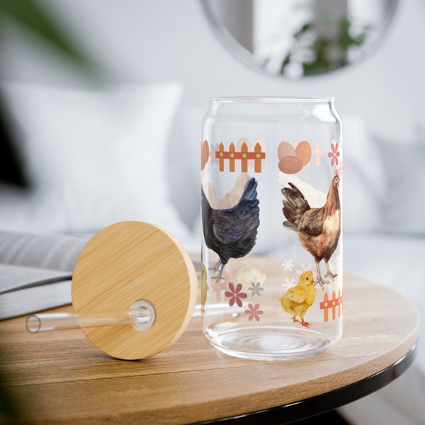 Charm of Farm Life with Roosters and Baby Chicks captured in this thoughtful Sipper Glass, 16oz with lid and straw. Sip with style!