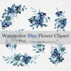Watercolor Blue Flower Clipart Png, Blue Flowers PNG, Wedding Clipart ,Floral Bouquet Clipart, Digital Clipart PNG, Wedding Flower Png