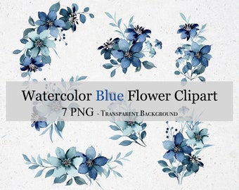 Watercolor Blue Flower Clipart Png, Blue Flowers PNG, Wedding Clipart ,Floral Bouquet Clipart, Digital Clipart PNG, Wedding Flower Png