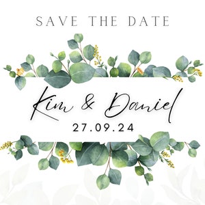 Save The Date İnvitation Png, Green Modern Border Png, Watercolor Flower Clipart, Botanical Wedding Clipart, Green Flower Border