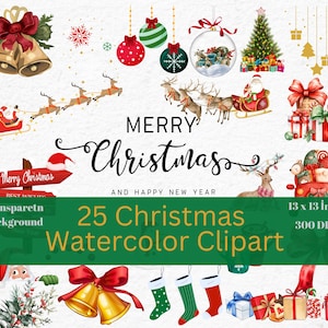 Watercolor Christmas Clipart, Cute Santas Christmas Clipart, Sweet Christmas Clipart Bundle, Winter Holidays, Winter Clipart