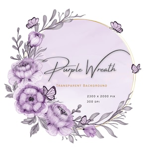 Lila Rose Blumenrahmen, Aquarell Kreis Kranz, Schmetterling Kranz Png, Digitaler Kreis Rahmen, digitaler Download, Blumengeschenk Geburtstag