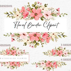 Borda de flor aquarela Clipart Png, Clipart floral, Borda de moldura floral botânica PNG, Borda de flor de casamento, Cartão de convite digital Png