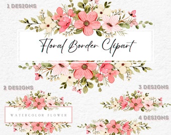 Watercolor Flower Border Clipart Png, Floral Clipart, Botanical Floral Frame Border PNG, Wedding Flower Border, Digital İnvitation Card Png